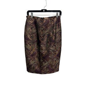 Vintage Metallic Pencil Skirt Purple Gold Size 8 Polyester Shimmer Career Office